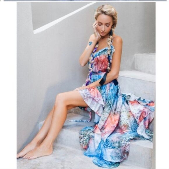 Dresses & Skirts - Suki So Colorful Rainbow High Low Dress W/Belt Size Small